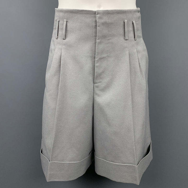 JIL SANDER Size 30 Grey Solid Polyester / Cotton Pleated Shorts