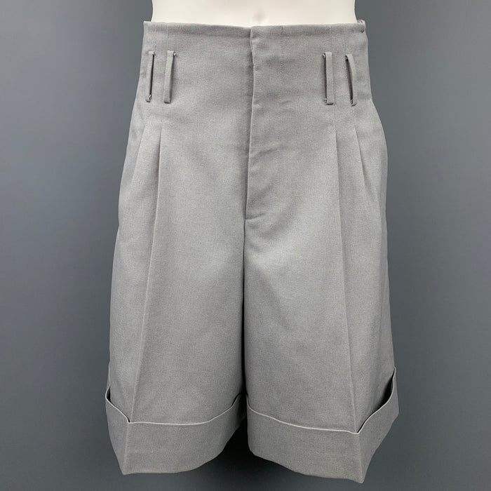 JIL SANDER Size 30 Grey Solid Polyester / Cotton Pleated Shorts