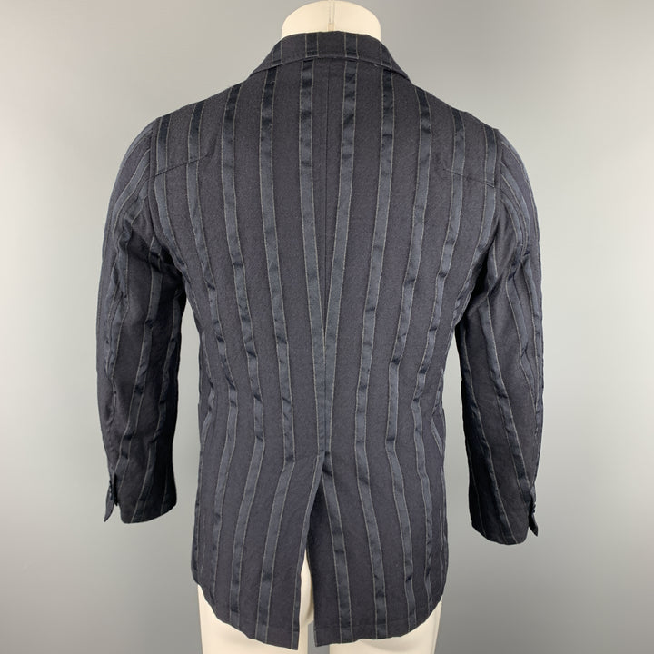 TS (S) Chest Size S Navy Stripe Wool / Polyester Peak Lapel Sport Coat