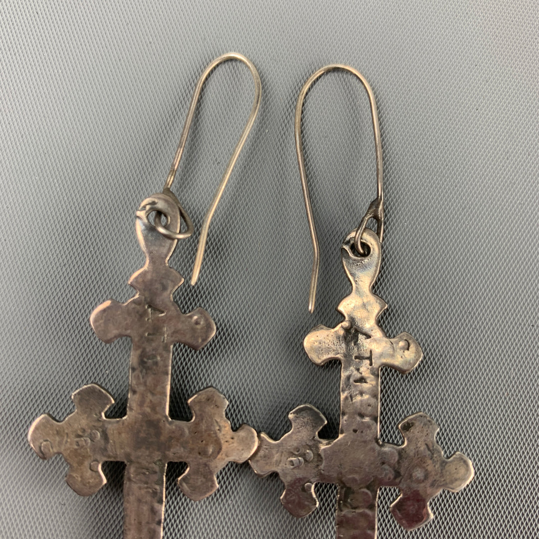 ADRIENNE TEEGUARDEN Silver & Black Metal Cross Earrings