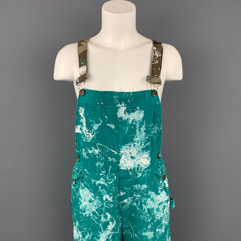 HEURE ET LIEU Taille M Salopette en coton éclaboussé de peinture verte et blanche