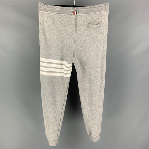 THOM BROWNE Size L Grey White Stripe Cotton Sweatpants Casual Pants
