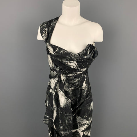 VIVIENNE WESTWOOD Taille 8 Robe de cocktail sans bretelles en soie marbrée noire et blanche