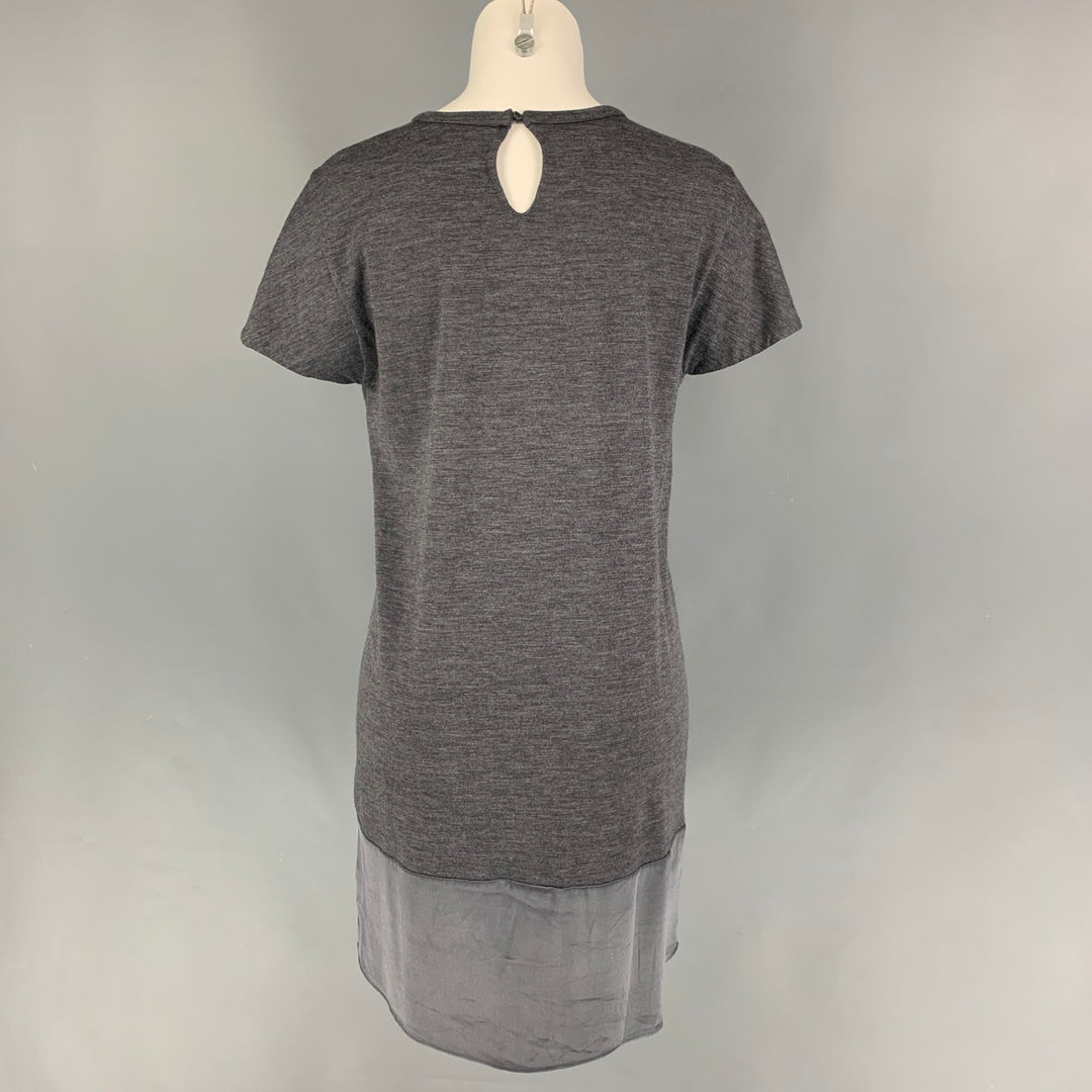 BRUNELLO CUCINELLI Size M Grey Wool Two Tone Short Sleeve Dress