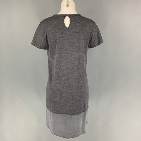 BRUNELLO CUCINELLI Taille M Robe à manches courtes en laine grise bicolore