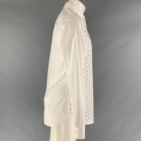 ROBERTO CAVALLI Size M White Studded Cotton Elastane Long Sleeve Shirt