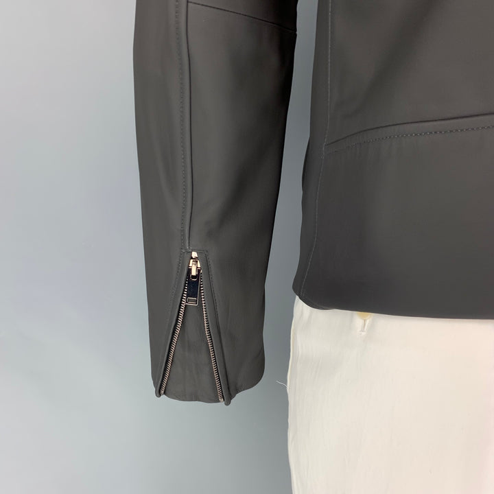 THEORY Size L Slate Leather Zip Up Morvek Jacket