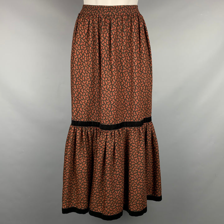 SAINT LAURENT Rive Gauche Size 10 Navy & Red Paisley Long Skirt
