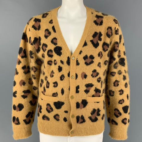 CHLOE SEVIGNY for OPENING CEREMONY Size M Mustard Dark Brown Animal Print Angora Blend Cardigan
