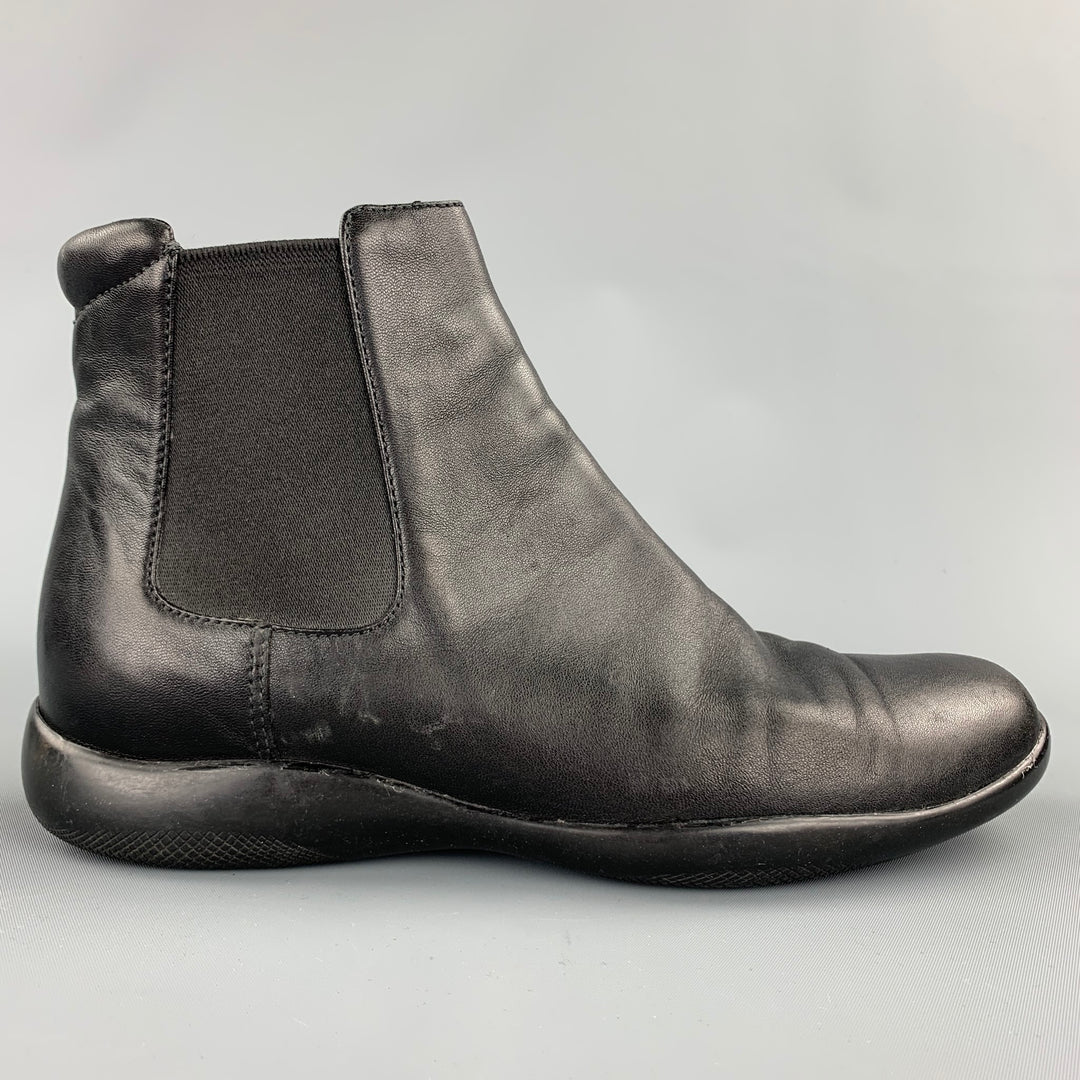 PRADA Sport Size 6.5 Black Leather Ankle Chelsea Boots