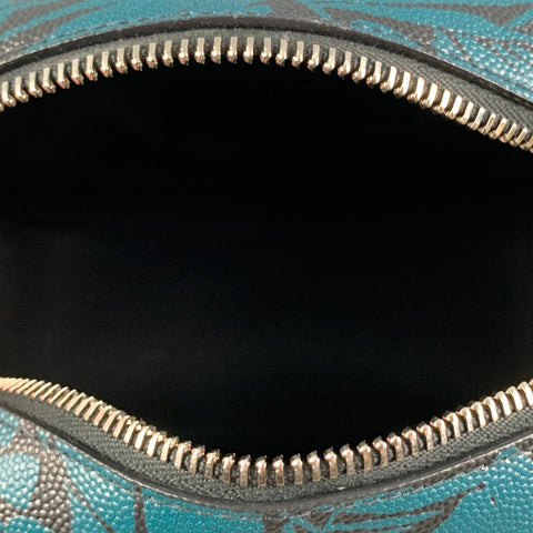 SAINT LAURENT Blue Black Leaves Canvas Toiletry Handbag