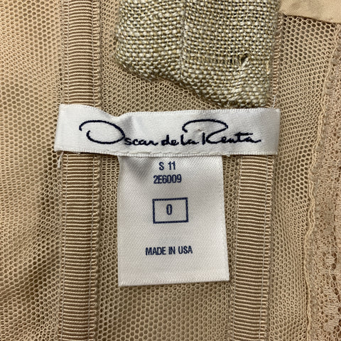 OSCAR DE LA RENTA Size 0 Taupe Woven Yellow Silk Flower Fit Flair Dress