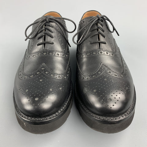 GRENSON Size 11 Black Perforated Leather Extra Light Wingtip Lace Up Shoes