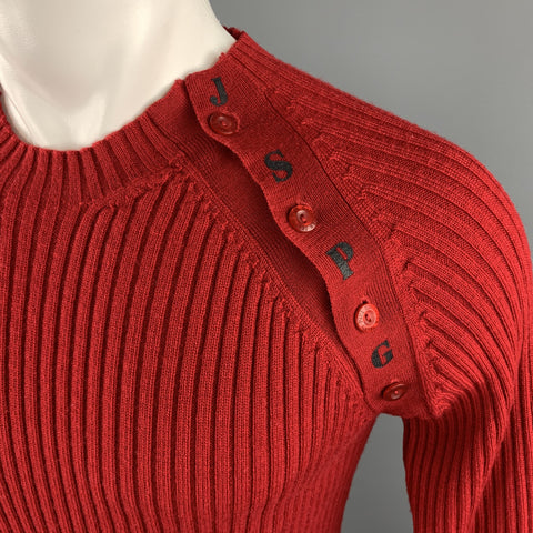GAULTIER JEANS Size L Red Ribbed Knit Wool JSPG Button Sleeve Pullover