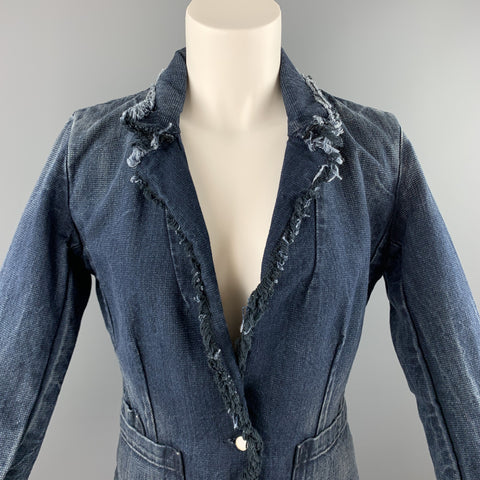 TORTOISE Size S Navy Distressed Raw Hem Denim Blazer