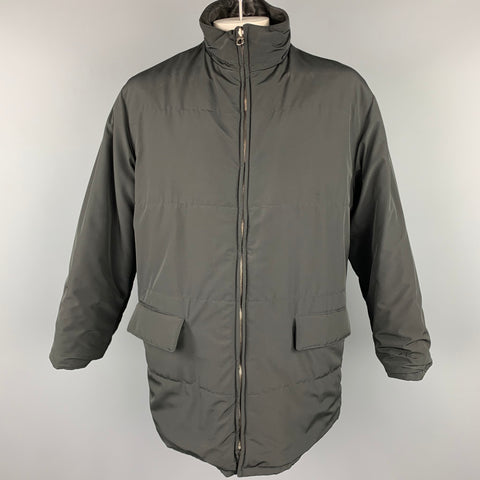 SALVATORE FERRAGAMO Size 42 Black Leather Zip & Snaps Reversible Coat