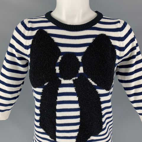 MANOUSH Taille XS Pull à manches courtes en mélange de coton blanc et bleu marine avec nœud rayé