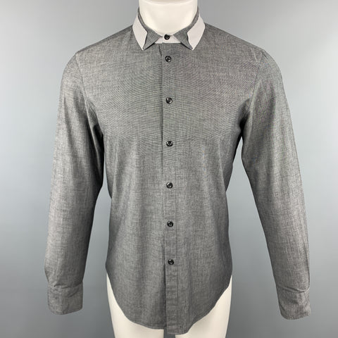 EMPORIO ARMANI Taille M Grille Gris Foncé Coton Boutonné Chemise à Manches Longues