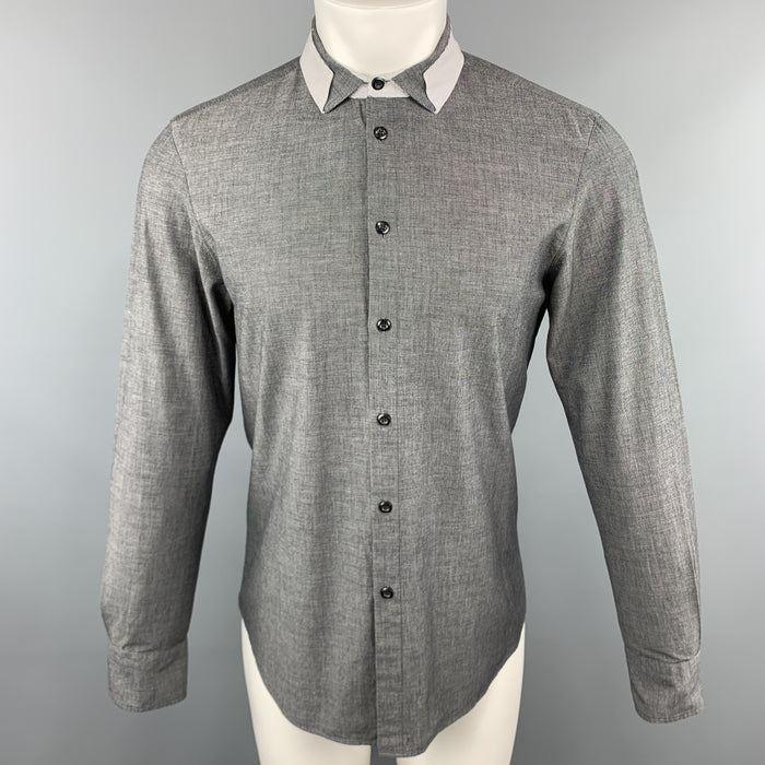 EMPORIO ARMANI Size M Grid Dark Gray Cotton Button Up Long Sleeve Shirt