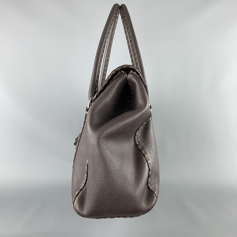 FENDI Selleria Brown leather Contrast Stitch Borsa Linda Grande Handbag