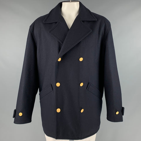 ERMENEGILDO ZEGNA Size L Navy Wool Double Breasted Peacoat