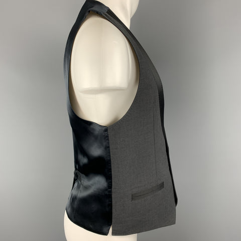 DOLCE & GABBANA Size 40 Charcoal Plaid Black Mock Shawl Collar Tuxedo Vest