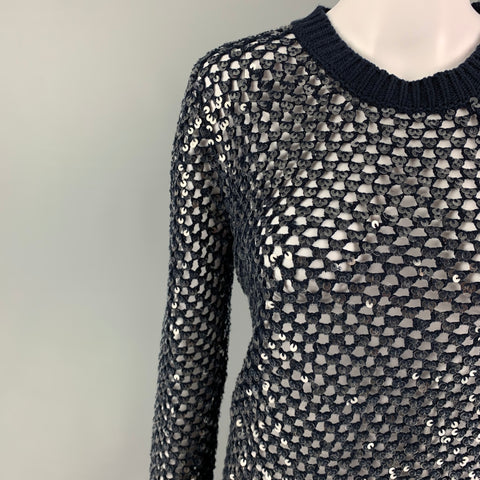 MICHAEL KORS Size M Navy Cashmere Sequined Crew-Neck Pullover
