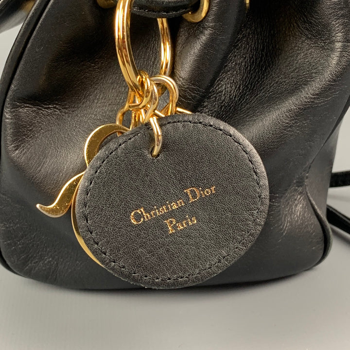 Vintage CHRISTIAN DIOR Black Leather Gold Charm Shoulder Bag Mini Handbag
