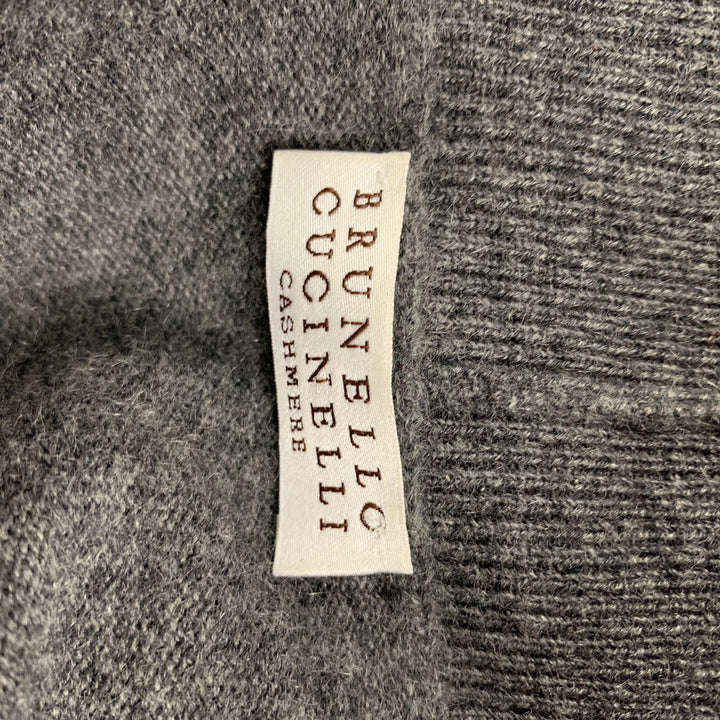 BRUNELLO CUCINELLI Taille S Cardigan en cachemire tricoté gris avec cordon de serrage
