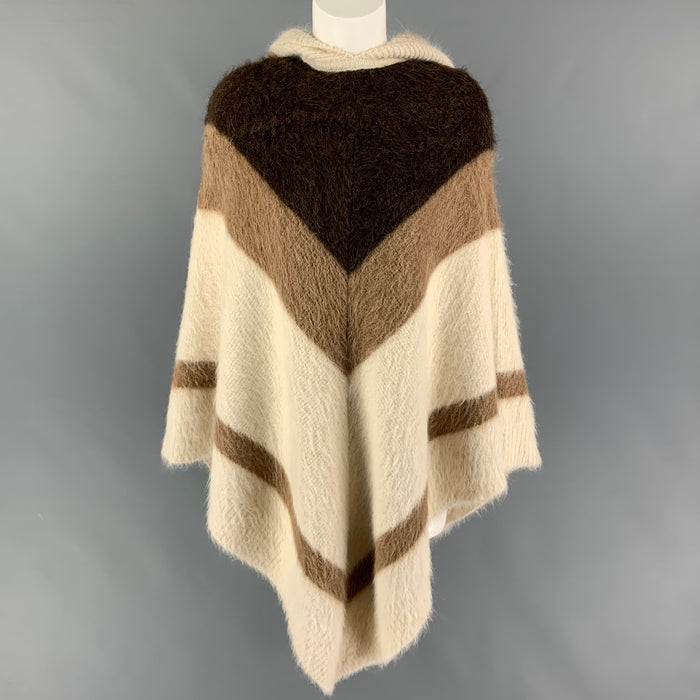 CELINE Size XS Cream Brown Alpaca Blend Color Block Poncho Sweater