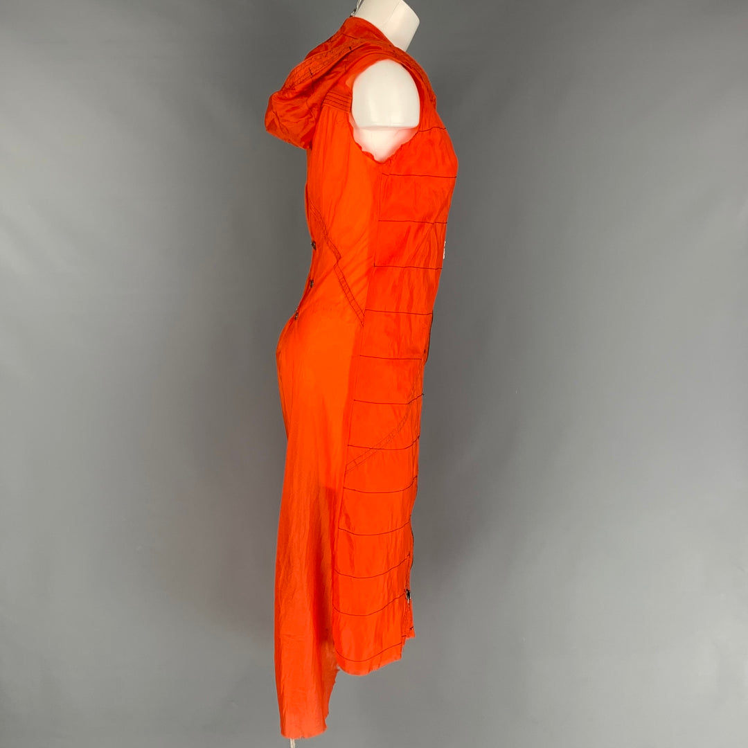 GREG LAUREN Size XS Orange Contrast Stitch Zip Up & Hood Parachute Quilted Vest