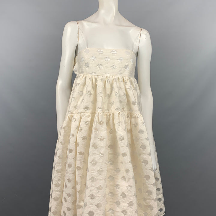 CECILIE BAHNSEN AW 19 Size 4 Off White Cotton / Polyester Sofie Floral-Jacquard Devoré Midi Dress