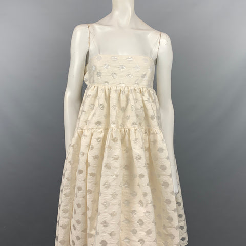 CECILIE BAHNSEN AW 19 Taille 4 Robe midi en coton / polyester blanc cassé Sofie Floral-Jacquard Dévoré
