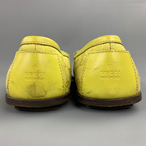 GUCCI Size 11 Lime Green Monogram Canvas Drivers Loafers