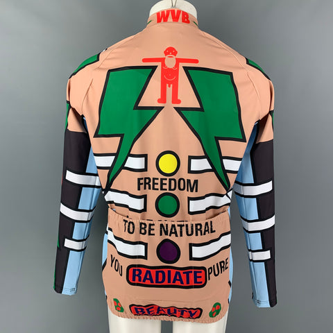 WALTER VAN BEIRENDONCK SS20 Size XL Beige Nude  Graphic Nylon Jersey Bike Top