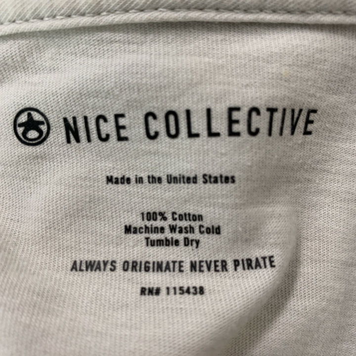 NICE COLLECTIVE Size M Beige Graphic Cotton Crew-Neck T-shirt