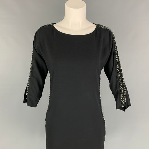 CHLOE Size M Black Crepe Suede Trim Metal Rings Dress