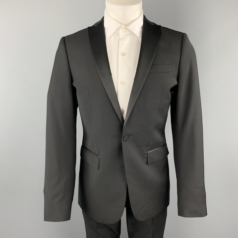 J. LINDEBERG Talla 36 Traje de esmoquin con solapa de pico de satén de lana negro