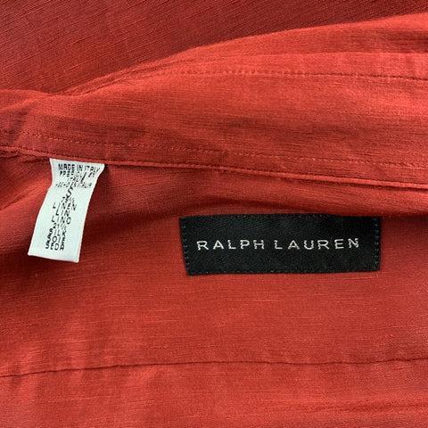 RALPH LAUREN Black Label Size S Red Linen / Silk Button Up Long Sleeve Shirt