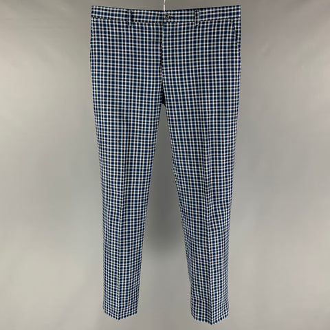 ETRO Size 38 Blue Navy Checkered Cotton Casual Pants