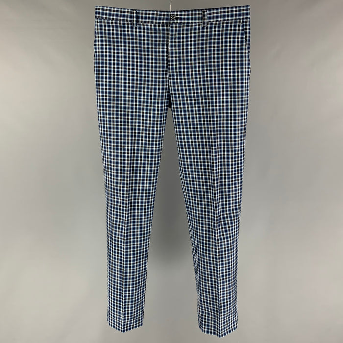 ETRO Size 38 Blue Navy Checkered Cotton Casual Pants