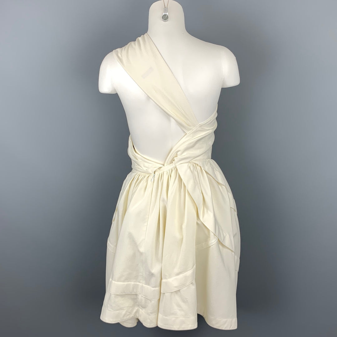 ALAIA Size S Cream Cotton Asymmetrical Fit & Flare One Shoulder Dress