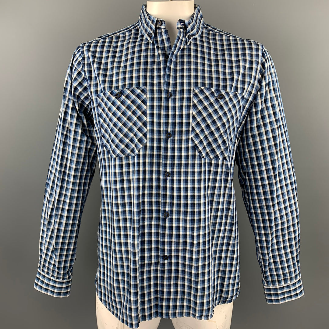 FREEMANS SPORTING CLUB Size XL Blue Checkered Cotton Long Sleeve Shirt