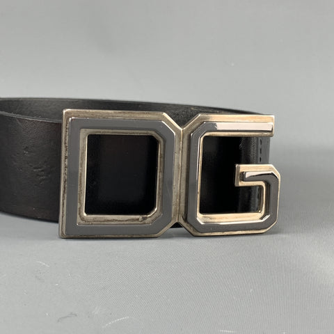 DOLCE & GABBANA Size 36 Black Leather Metal DG Buckle Belt