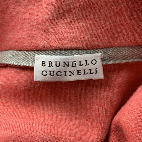 BRUNELLO CUCINELLI Size 44 Grey & Salmon Heather Cotton Half Zip Pullover