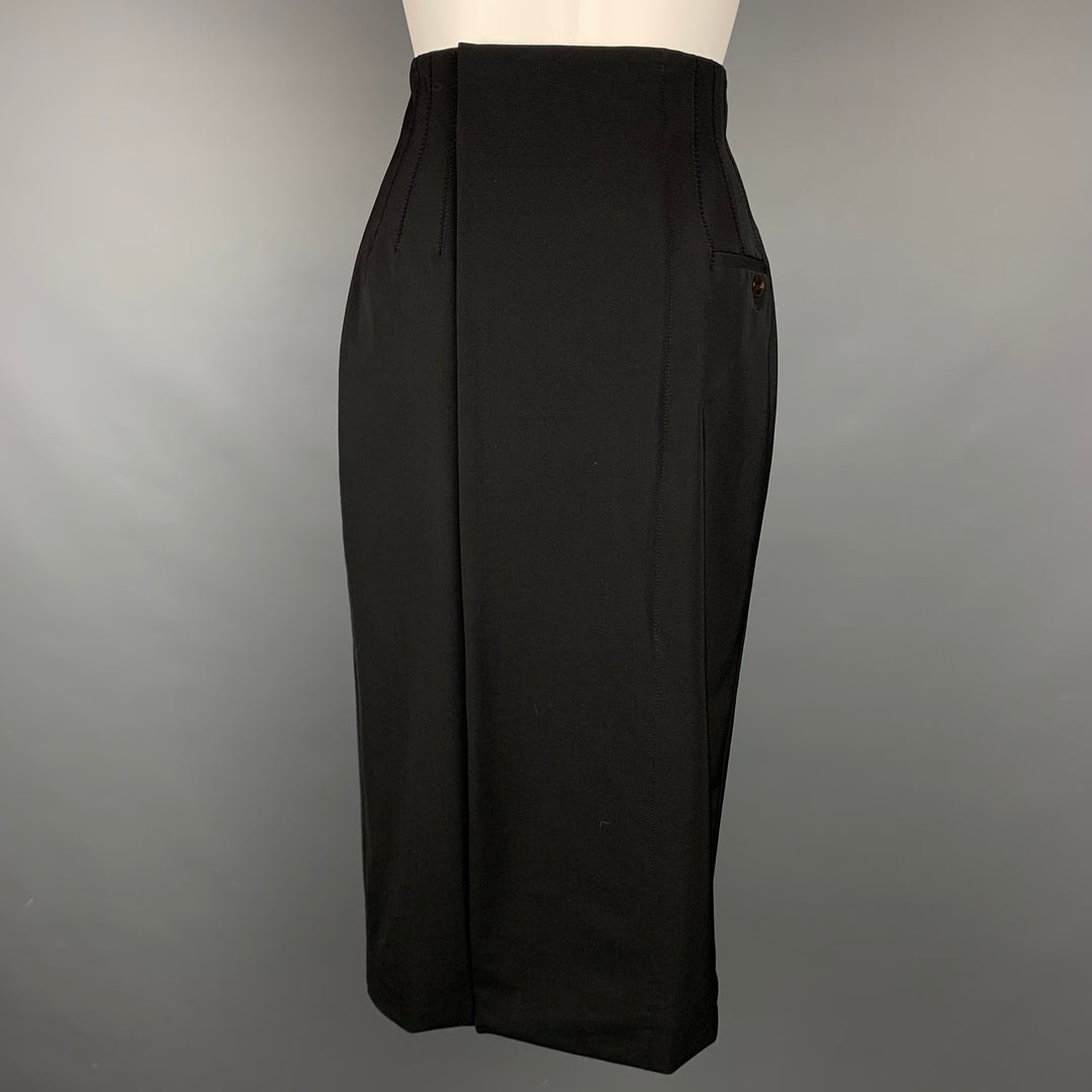 JEAN PAUL GAULTIER Reedition 1993/1994  Size 8 Black Wool / Polyester High Waisted Skirt