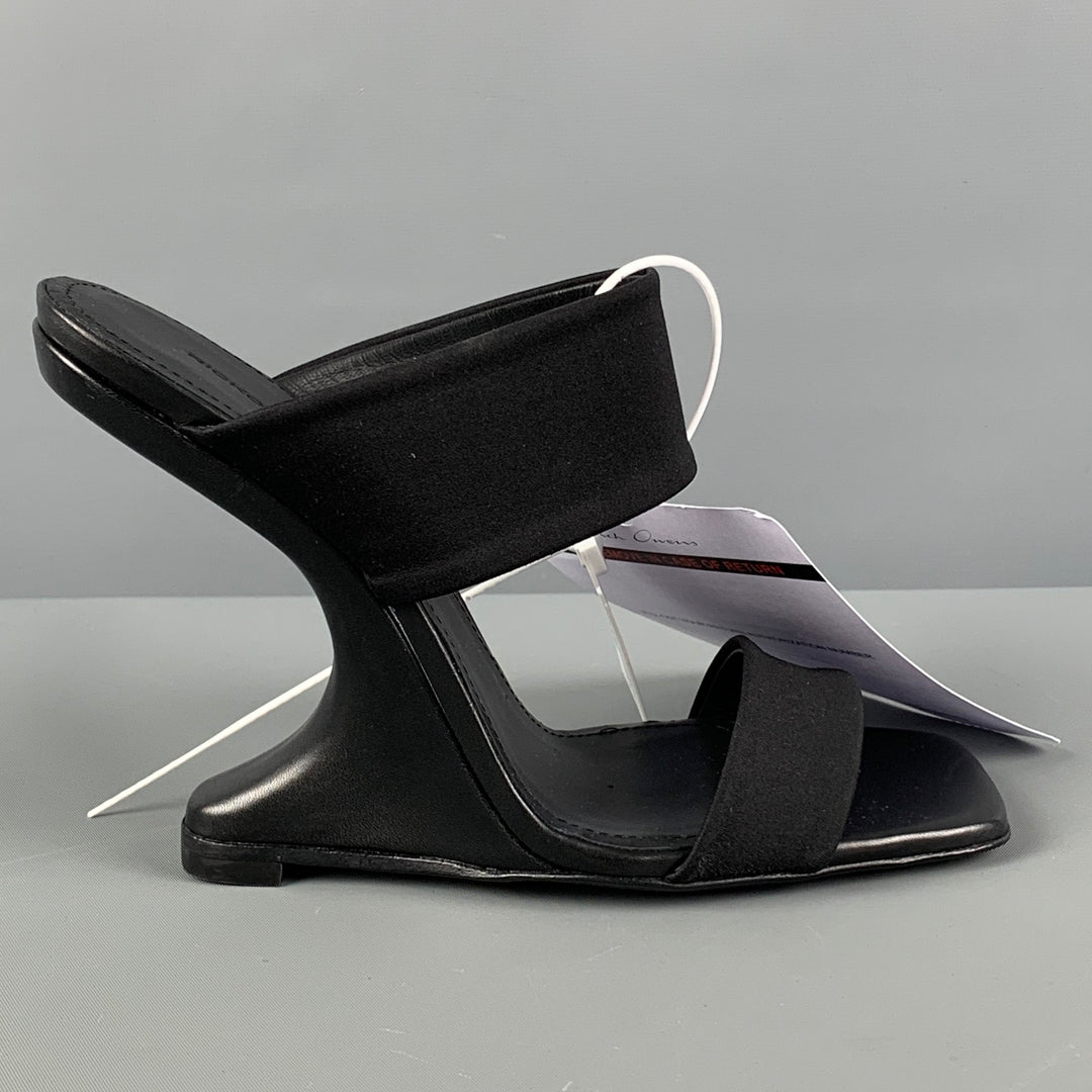 RICK OWENS Size 7 Black Nylon Curved Wedge Sandals