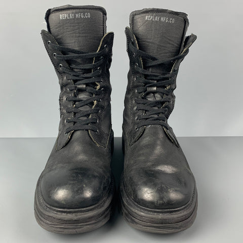 REPLAY Bottines de combat en cuir noir taille 10