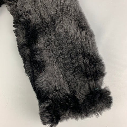 VINTAGE Black Woven Fur Fringe Scarf