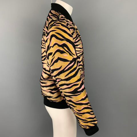 KENZO Size L Gold & Black Jacquard Polyester Blend Bomber Jacket